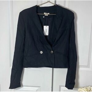 Jason Wu Black Linen Blend Cropped Blazer Size M NWT B5